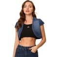 thumbnail image 1 of Cárdigan de Mezclilla Corto Casual Allegra K Chaqueta Manga Casquillo Corte Entallado Azul S, 1 of 6