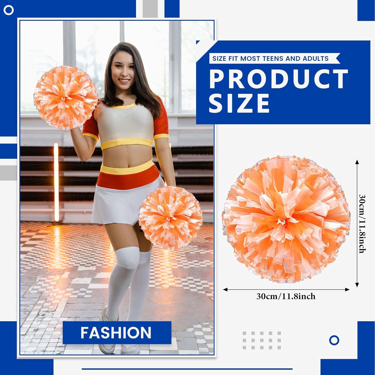 8 PCS Metallic Cheerleading Pom Pom for Team Spirit Sports Dance Cheering Kids Adults-Ring Style