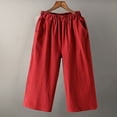 thumbnail image 6 of Outfmvch Cropped Linen Pants Women Boho Pants for Women 2026 Cropped Lounge Trousers Capri Pants with Lace Side Wide Leg Crop Pants Drawstring Elastic Waist Cotton Linen Pants Gauze Pants Red M-3XL, 6 of 7