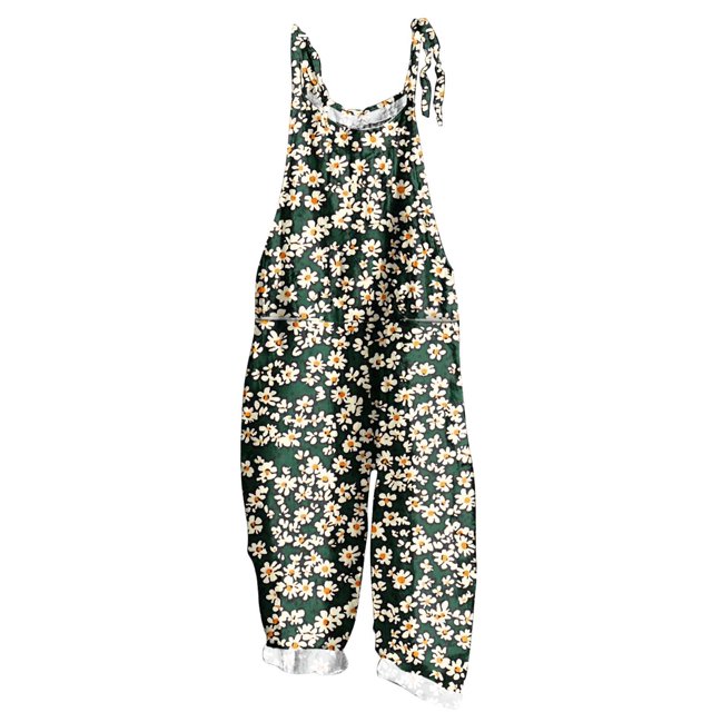 yoeyez Rompers for Women Plus Size,Womens Summer Printed Plus Size Romper Sleeveless Adjustable Straps Backless Jumpsuits With Pockets Multicolor,4XL