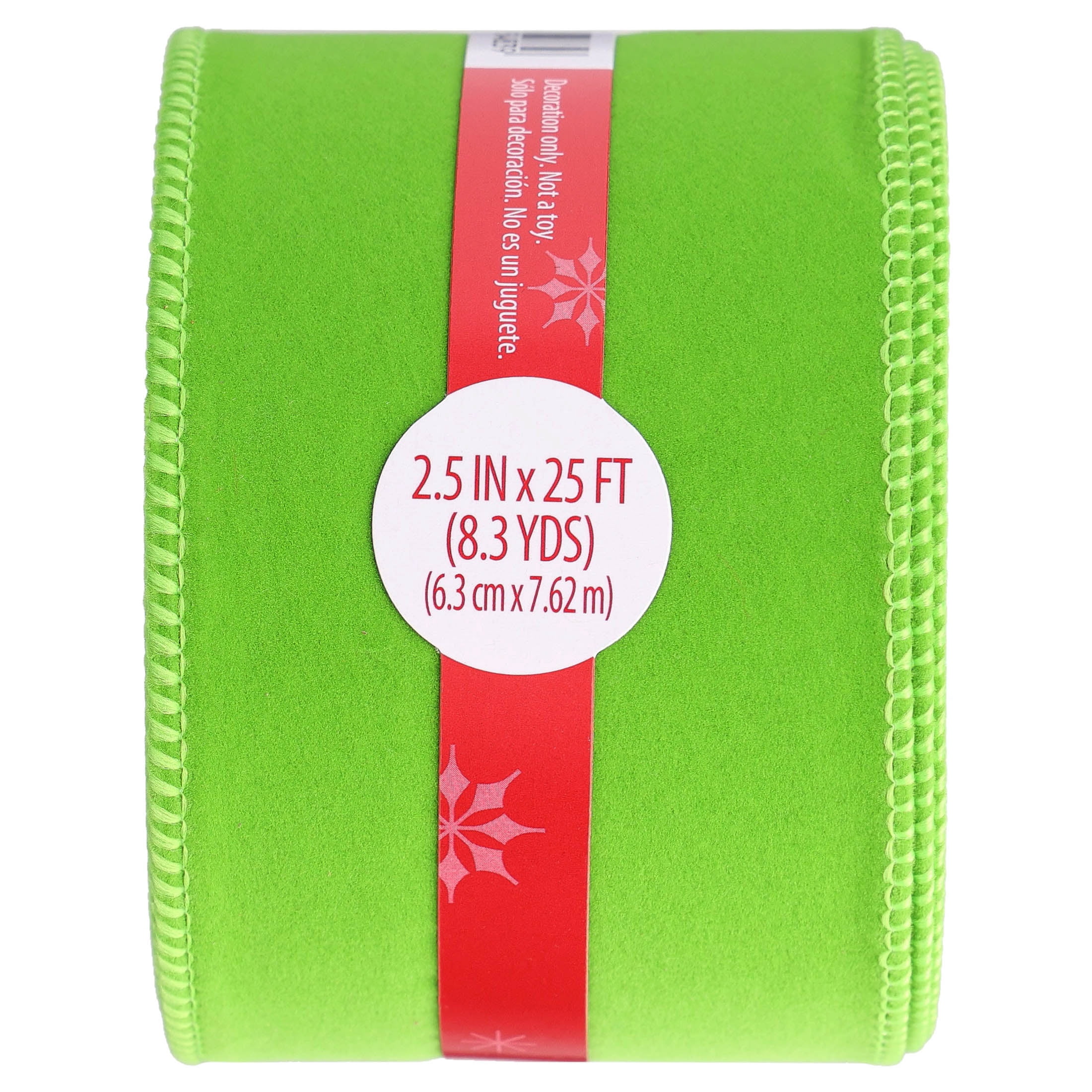 Green Velvet-Feel Christmas Ribbon, 2.5" x 25', by Holiday Time