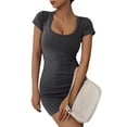thumbnail image 3 of Liacowi Women's Summer Bodycon Mini Dress, Solid Color Short Sleeve U-Neck Short Dress for Party Club, 3 of 6