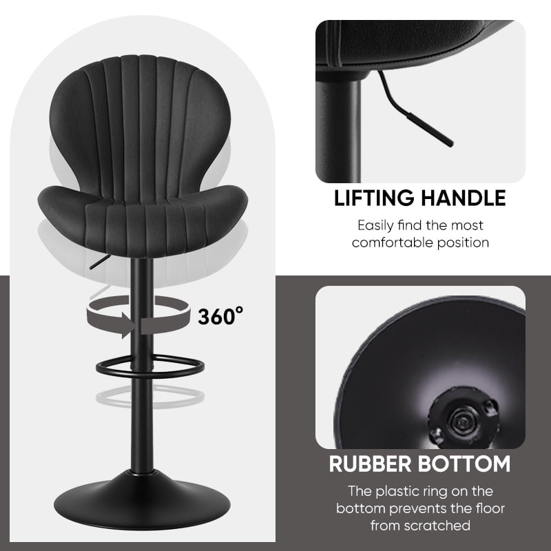 Daluvenix Swivel Bar Stools Set of 1 with Back, Adjustable Counter Height Bar Chairs with Heavy Duty Metal Base for Kitchen Island Dining Room Pub, Black