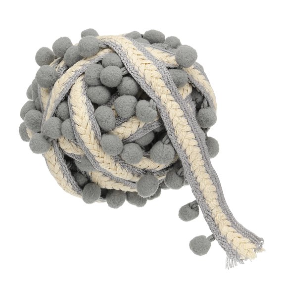 Uxcell 5.5Yards Embroidered Pompoms Trim Ribbon, Pom Poms Fringe Ball Trim Ribbon Tassel Lace Accessory for Sewing DIY Crafts Fabric Home Curtain Decoration, Gray