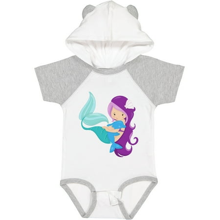 

Inktastic Cute Mermaid Little Mermaid Purple Hair Dolphin Gift Baby Girl Bodysuit
