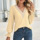 thumbnail image 2 of Tops de manga larga con cuello en V y costuras de encaje hueco para mujer Fridja  bvmnju4842, 2 of 7