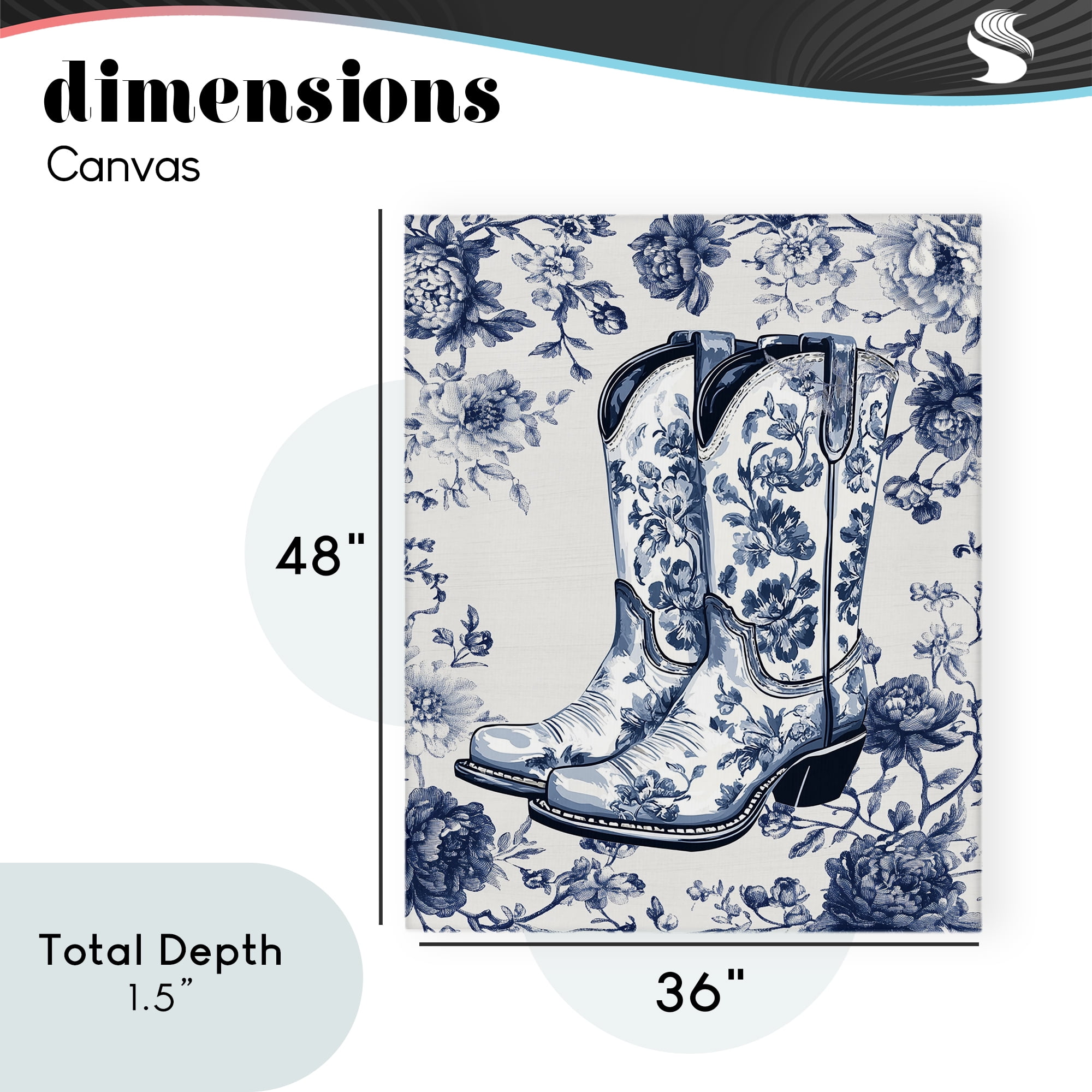 Blue Spring Florals & Boots Canvas Wall Art, design by Lettered and Lined