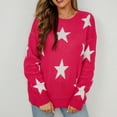 thumbnail image 4 of Odeerbi Sweaters for Women Fall Sweaters 2025 Crew Neck Fashion Coat Top Loose Long Sleeve Splicing Coat Hot Pink, 4 of 9