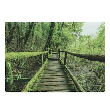 Rainforest Cutting Board, Rainforest in Inthanon Mountain Chiang Mai Thailand Romantic Honeymoon Theme, Decorative Tempered Glass Cutting and Serving Board, Large Size, Green Brown, by Ambesonne