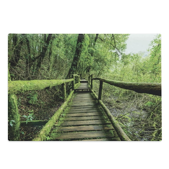 Rainforest Cutting Board, Rainforest in Inthanon Mountain Chiang Mai Thailand Romantic Honeymoon Theme, Decorative Tempered Glass Cutting and Serving Board, Large Size, Green Brown, by Ambesonne