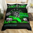 thumbnail image 2 of Manfei Racing Car Full Size Comforter Cover 3-Piece for Kids Teens Female Men,Geometric Plaid Bedding Full Size,Black Green Lightweight Duvet Cover,Super Cozy Sport Bedroom Decorative(No Comforter), 2 of 6