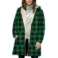 thumbnail image 4 of Plaid Hooded Jackets for Womens Sherpa Fleece Lined Long Jacket Winter Plush Thermal Long Sleeve Zipper Active Coats, 4 of 7