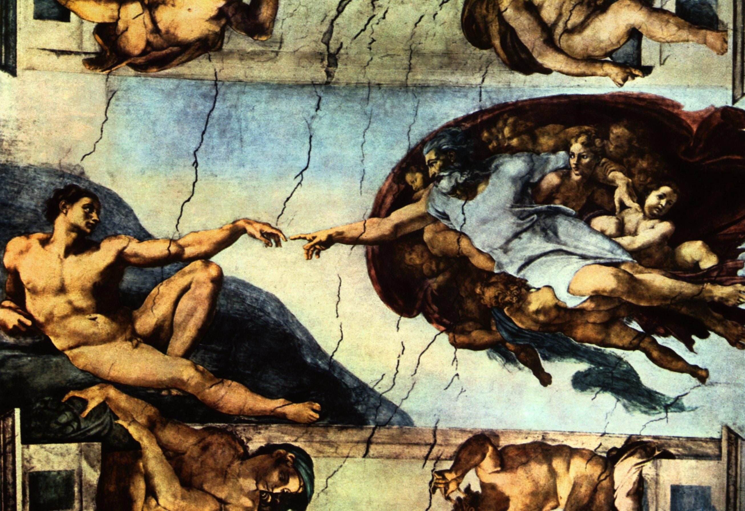 Творения человека всемирного. Микеланджело Сикстинская капелла Сотворение Адама. "Сотворение Адама" Микеланджело, 1511. Микеланджело Буонарроти фреска Сотворение Адама. Сотворение Адама Сикстинская капелла Ватикан Рим Микеланджело 1508-1512.