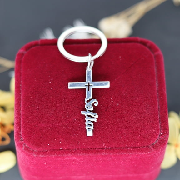 Jesus Cross Pendant Keychain Stainless Steel Keyring Christ Religious Faith Amulet Key Chain Jewelry Birthday Gift