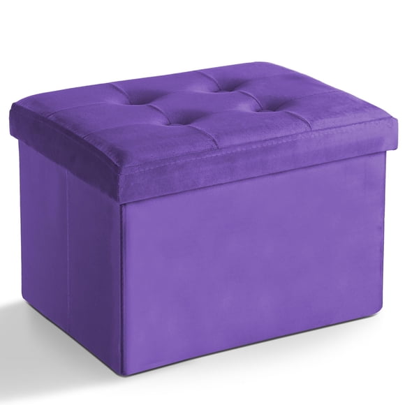 Taburete plegable Storage Ottoman LINMAGCO, terciopelo, color morado