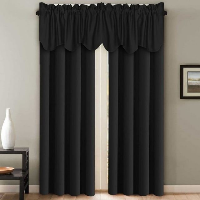 MAWCLOS Poche pour Tringle Rideau Occultant Écoénergétique Isolé Thermiquement 2 Pcs Cantonnière de Luxe Protection UV 2 Panneaux Rideaux d'Intimité Rideaux Noir-Cantonnières L:69"x H:18 Pouces/ 175cm*45cm-1PCS