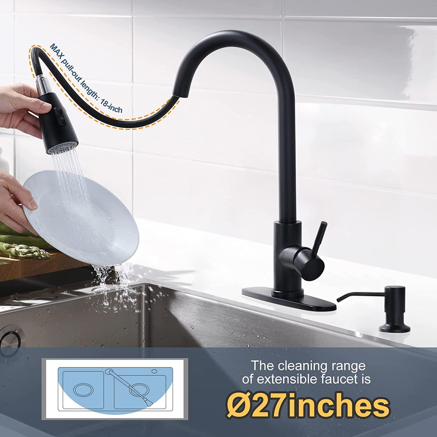 Wowow Single handle Black Stainless Steel Pull-Down Kitchen Sink Faucet with sprayer, 1 Piece