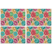Pioneer Flower Floral Print Pattern Summer Placemats Table Placemats Set Of 4-Linen Kitchen Washable Placemats Table Mats 12x18 Inch Non-Slip Heat Resistant