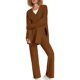 thumbnail image 5 of Traje de camisa y pantalón de manga larga para mujer conjunto informal de 2 piezas a juego traje para el hogar, 5 of 6