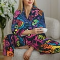thumbnail image 6 of Honeii Neon Graffiti Urban Art Print Women's Pajama Sets Long Sleeve Button Down Sleepwear Nightwear Soft Pjs Lounge Sets 2PCS-, 6 of 7