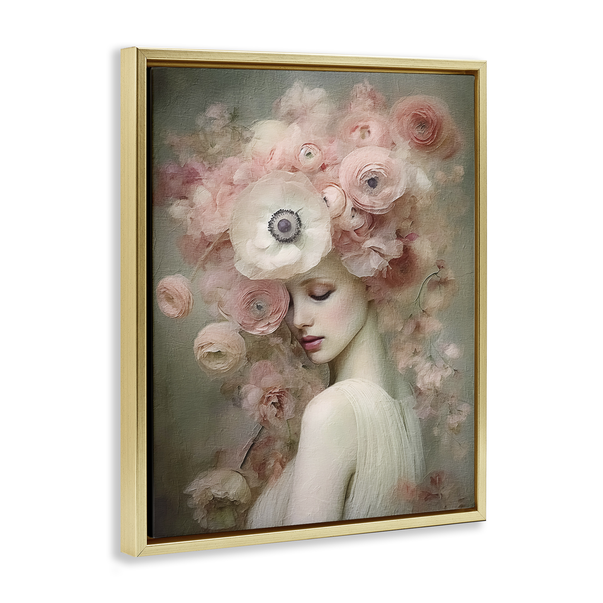 Stupell Industries Blush Florals Portrait Novelty Painting Gold Floater Framed Art Print Wall Art, 17 x 21