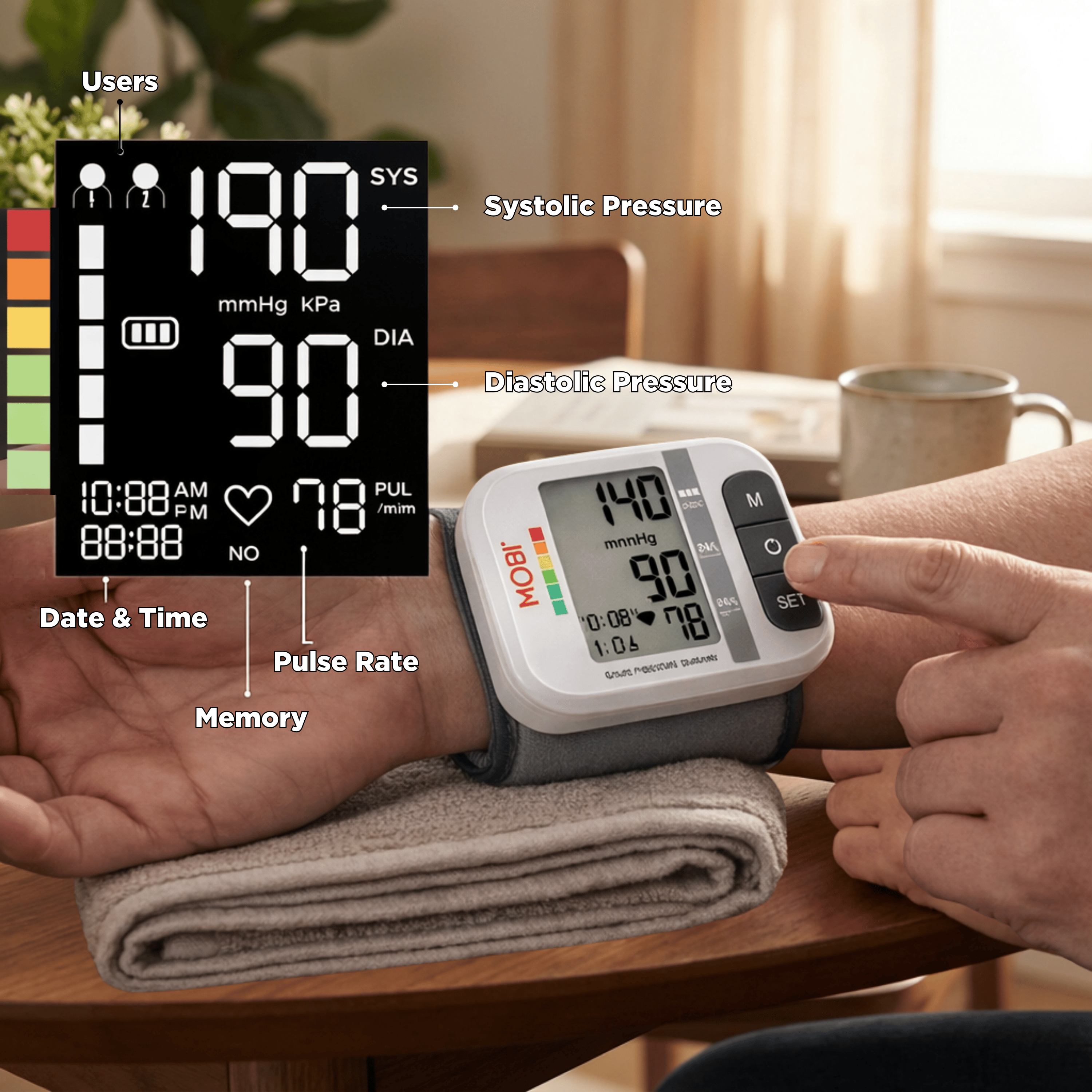 MOBI Wrist Blood Pressure Monitor with Large LCD photo 3