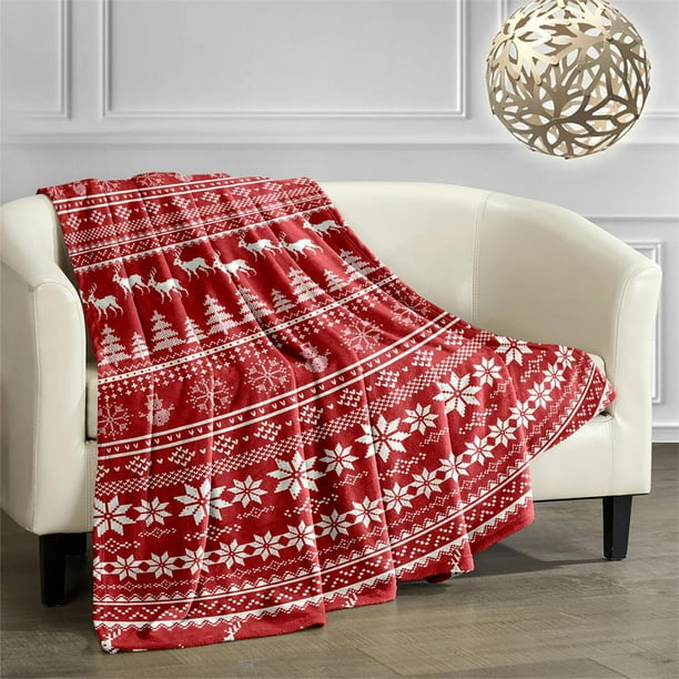 Manta de Franela Navideña para Siesta, con Diseño de Copo de Nieve y Papá Noel. Manta de Terciopelo de Doble Cara.