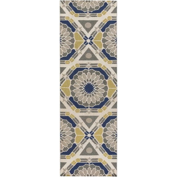 BoutiqueRugs Mesena Traditional, Transitional Runner Rug - Ivory, Light Gray, Navy - 2'6" x 8' Runner