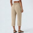 thumbnail image 4 of Cropped Pants Womens Petite Linen Pant 2026 Lightweight Elastic Waist Wide Leg Mid Calf Length Summer Beach Dress Capris Khaki XL, 4 of 6