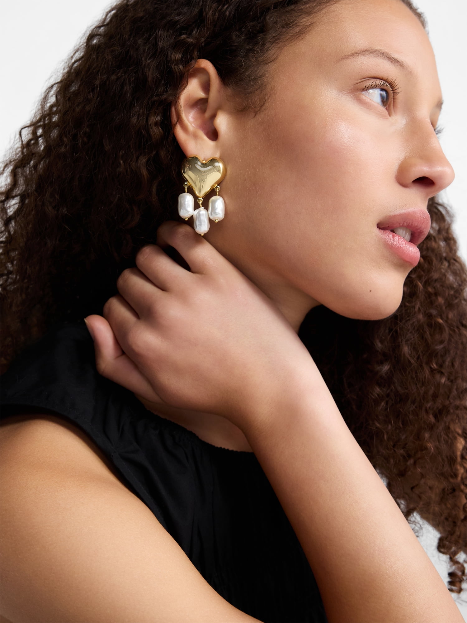 Free Assembly Women's Gold Tone Heart and Faux Pearl Drop Earrings