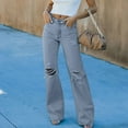 thumbnail image 6 of RYRJJ Wide Leg Ripped Jeans for Women High Waist Baggy Distressed Denim Pants Casual Y2K Trendy Streetwear Trousers(Light Blue,S), 6 of 9