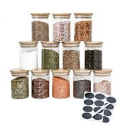 PreZervers 12 Borosilicate Glass Jar | Air Tight Food Safe Storage | Bamboo Lid with 7 fl oz Glass Jar | Includes Pen and Decorative Labels |