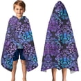 thumbnail image 3 of Purple and Blue Damask Pattern Hooded Bath Towel，50"x30" for Ages 3 To 12 Kids, Quick Dry Lightweight Soft Microfiber Hood Beach Towel Cover Up for Kids, 3 of 7