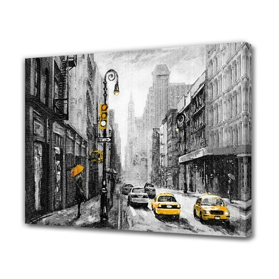 New York Taxi Cabs Umbrella Canvas Poster Bedroom Decor Sports Landscape Office Room Decor Gift,Frame-style,24x36inch(60x90cm)