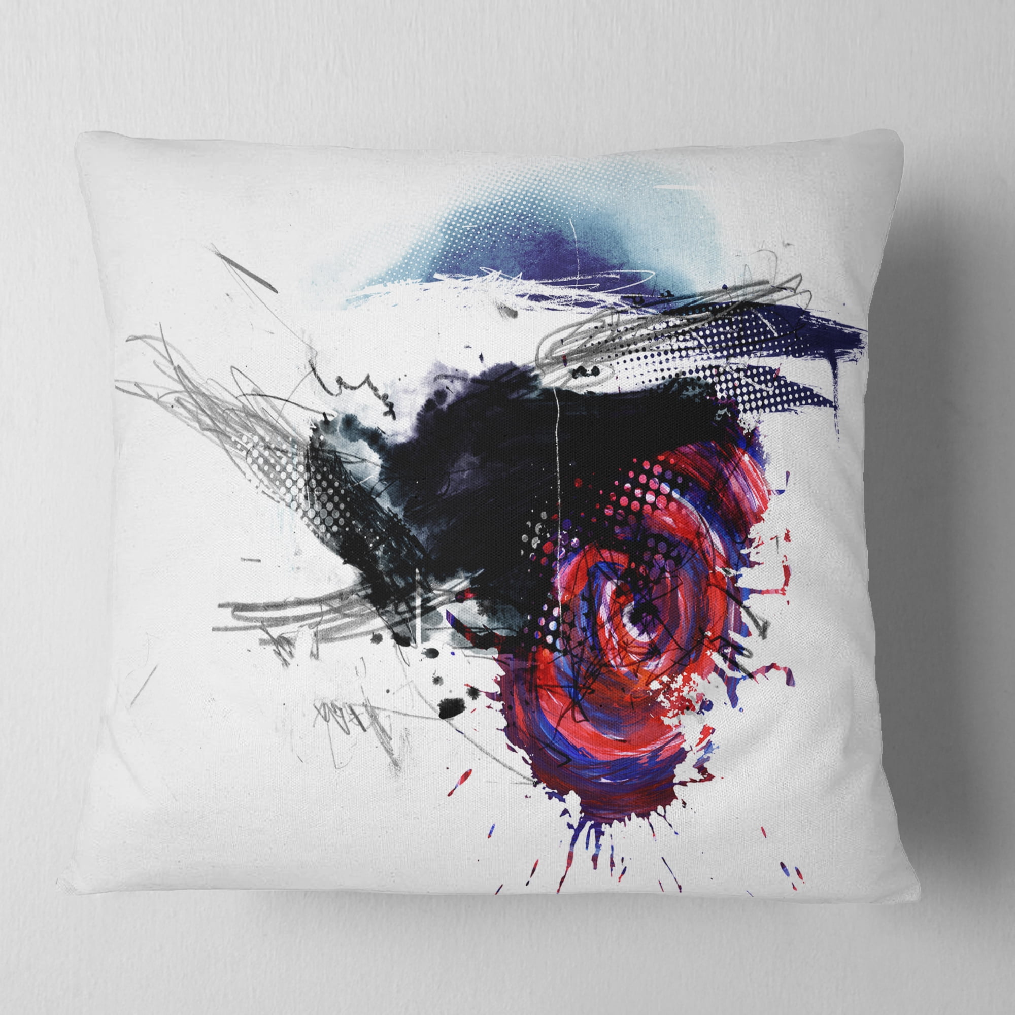 Designart Dark Blue Abstract Splashes - Abstract Throw Pillow - 16x16