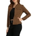 thumbnail image 5 of INSPIRE CHIC Mother's Day Women's Denim Jacket Stand Collar Long Sleeves Flap Pockets Jean Jacket Brown 2XL, 5 of 7