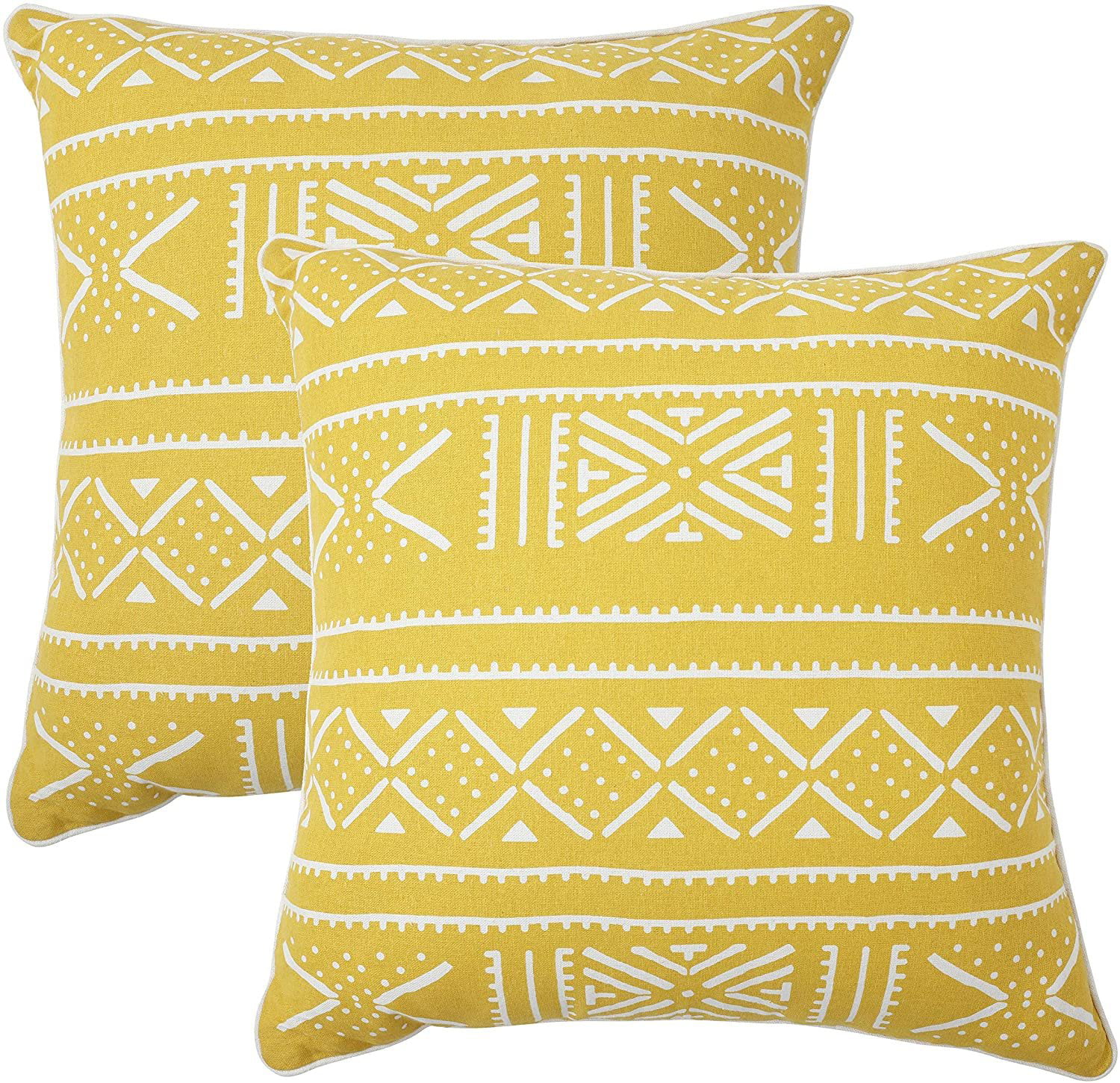 car; 100% Cotton Pack of 2 18x18; Mustard REDEARTH Printed Throw Pillow Cushion Covers-Woven Decorative Farmhouse Cases Set for Couch Bed Sofa Outdoor Patio Dining Chair