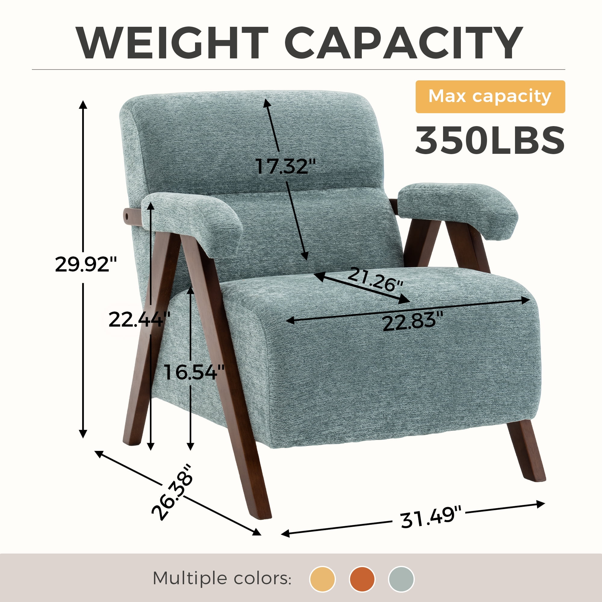MOONMISS Mid-Century Accent Chair，Armchair for Living Room with Thick Cushions,Green