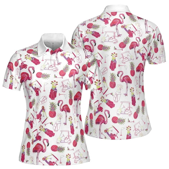 Flamingo And Golf Summer Women 3D Polo Shirt Size S-5XL