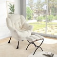 thumbnail image 2 of Lazy Chair with Ottoman – Large Plush Lounge Accent Chair with Folding Footrest & Side Pocket, Ergonomic Armchair for Living Room, Bedroom, White, 2 of 8
