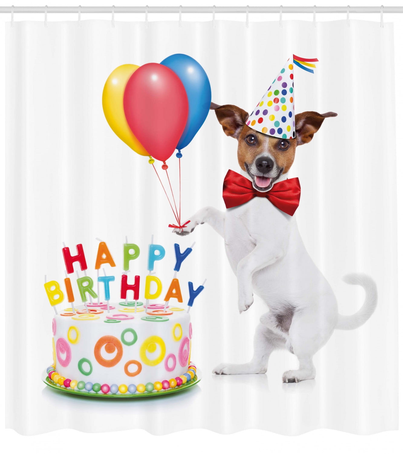 Birthday Decorations for Kids Shower Curtain, Dancing Party Dog with Cake and Colorful Balloons Art Print, Fabric Bathroom Set with Hooks, 69W X 70L Inches, Multicolor, by Ambesonne Birthday Decorations for Kids Shower Curtain, Dancing Party Dog with Cake and Colorful Balloons Art Print, Fabric Bathroom Set with Hooks, 69W X 70L Inches, Multicolor, by Ambesonne