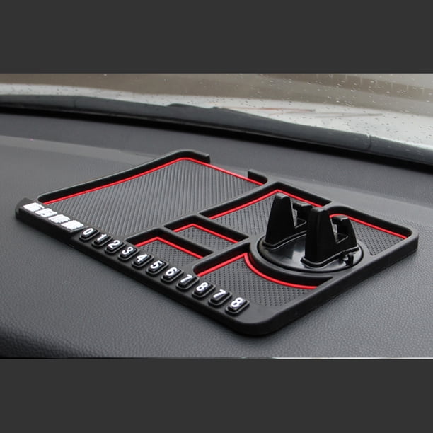 Alfombrilla antideslizante multifuncional para coche, soporte para teléfono, Panel de señal de número de estacionamiento temporal, almohadilla de almacenamiento