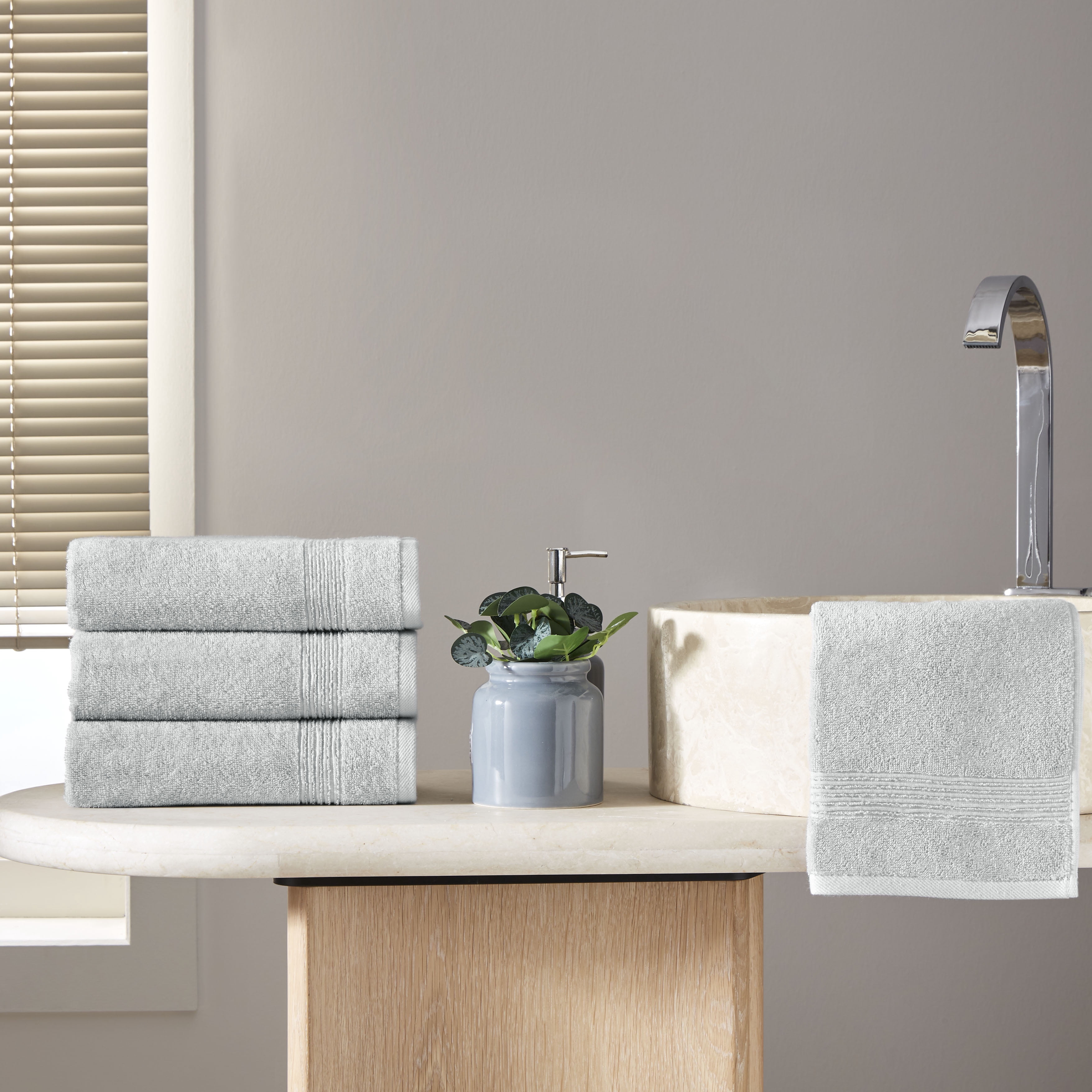 Ozdilek 4-Piece Hand Towels Set, 16x30" 100% Turkish Cotton, Quick-Dry, Lightweight & Absorbent Hand Towels, Soft Hotel Quality Hand Towels for Face, Gym, Spa, Grey