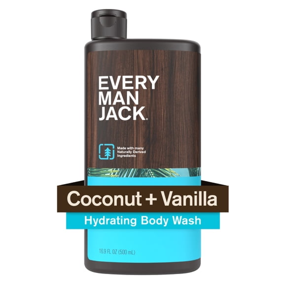 Every Man Jack Coconut   Vanilla Hydrating Body Wash for Men, Naturally Derived, 16.9 fl. oz