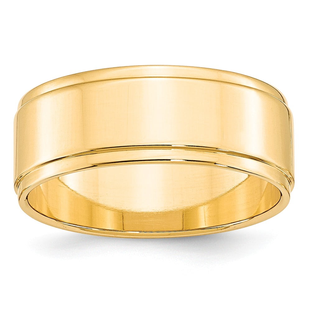 14K Yellow Gold Ring Band Wedding Standard Flat 8mm with Step Edge Size