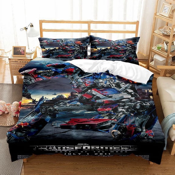 Trans-former Duvet Cover Set – 3 Piece Comforter Cover and Sham Set, Super Soft Cozy Bedding (Insert Not Included) Trans-former Theme Microfiber Comforter Cover Twin Size