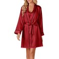 thumbnail image 5 of Ensemble de Pyjamas en Satin 3 Pcs pour Femmes, Haut Cami et Shorts, Vêtements de Nuit avec Robe, Bourgogne, 5 of 5