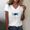 thumbnail image 2 of Bibifish Womens Tee Tops Cute Graphic Print V Neck Short Sleeve Tshirts Stylish Casual Street Simple Style Summer Tees, 2 of 4
