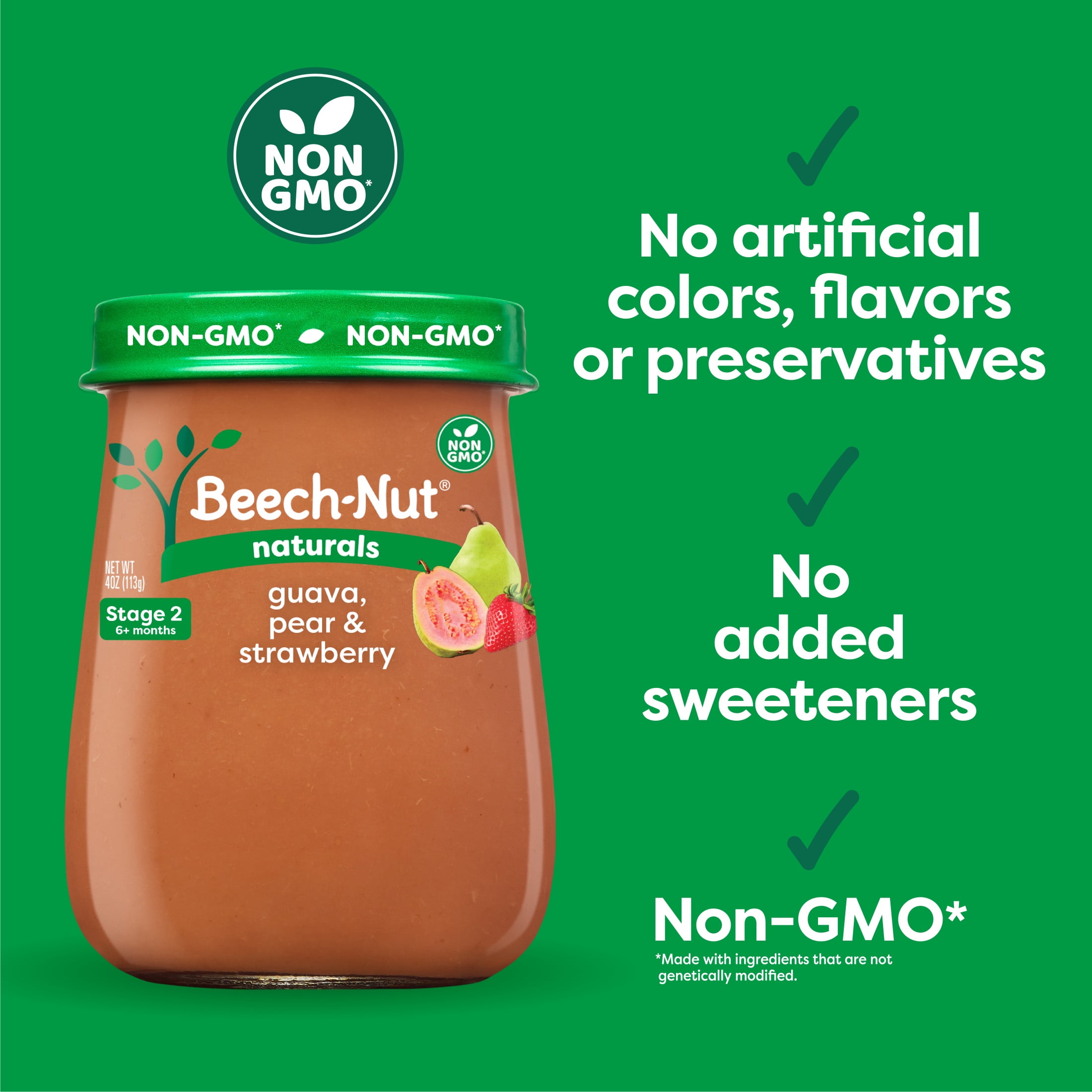 (6 pack) Beech-Nut Naturals Stage 2 Baby Food, Guava Pear & Strawberries, 4 oz Jar