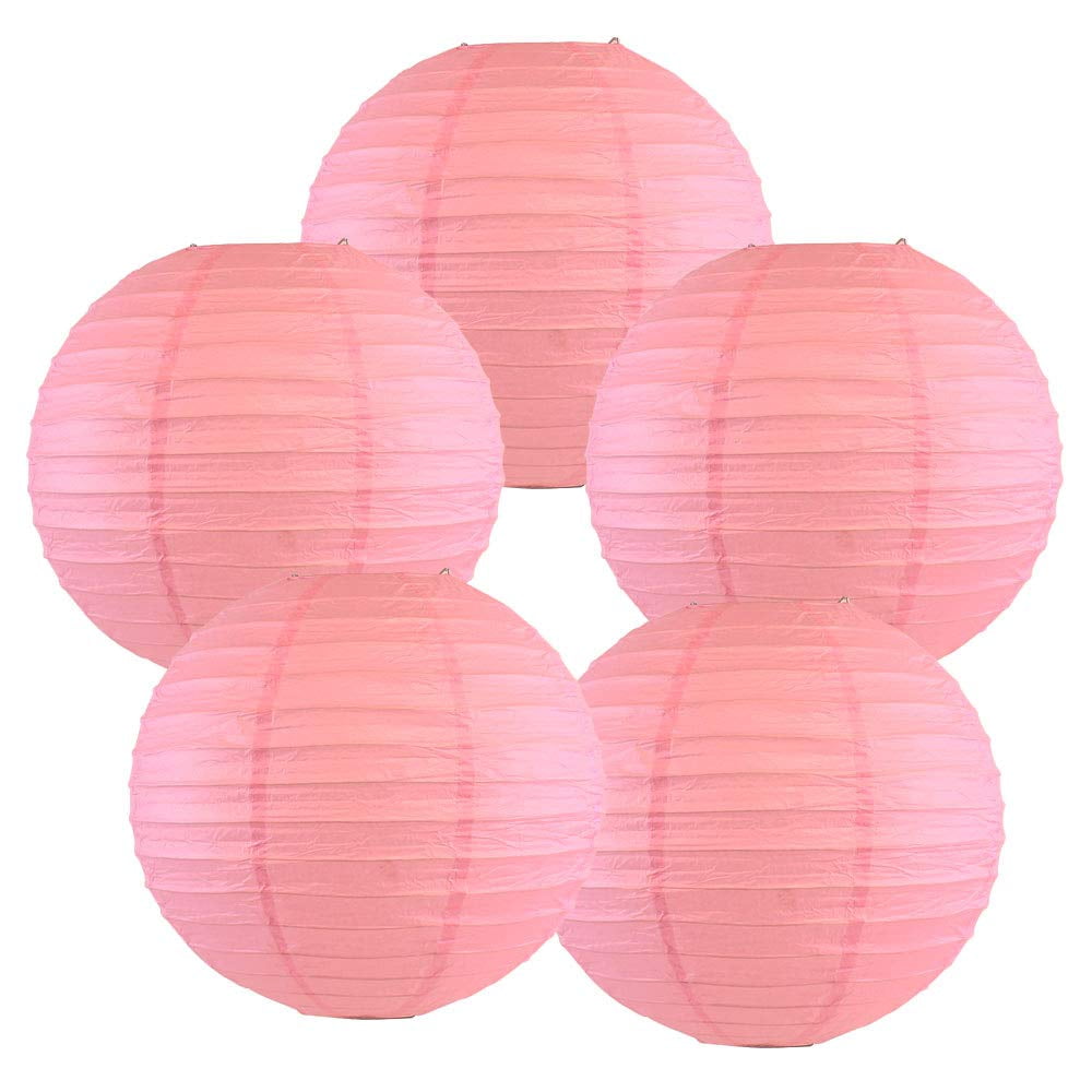 Just Artifacts 8" Pink Paper Lanterns (Set of 5) Decorative Round